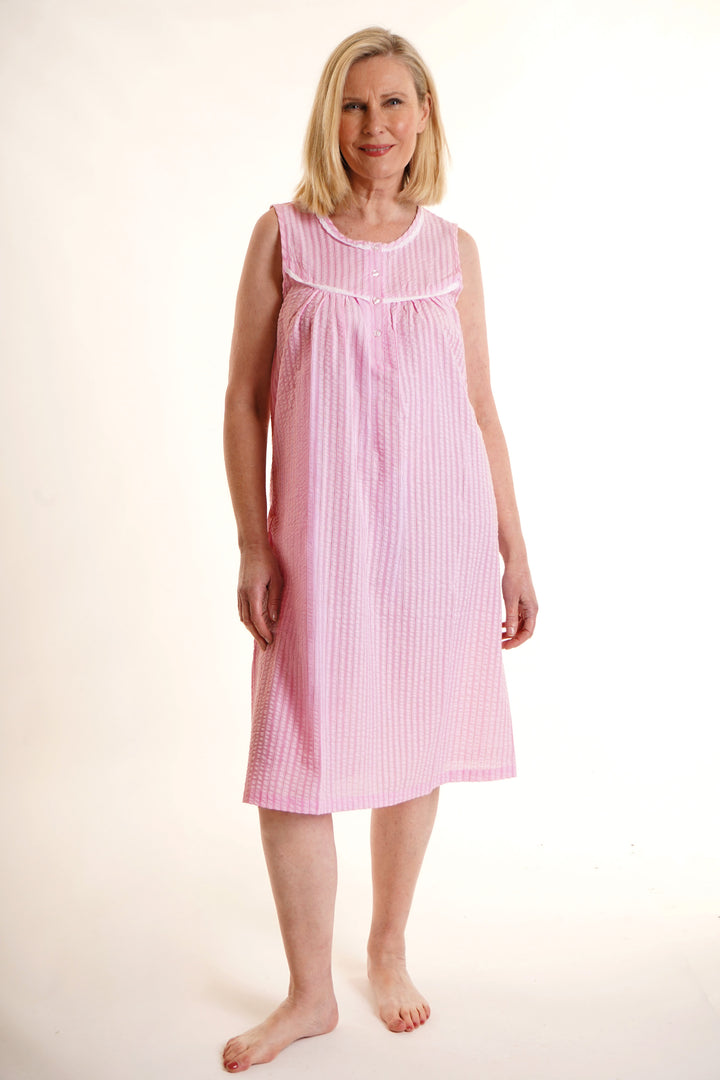 Seesucker Sleeveless Nightdress