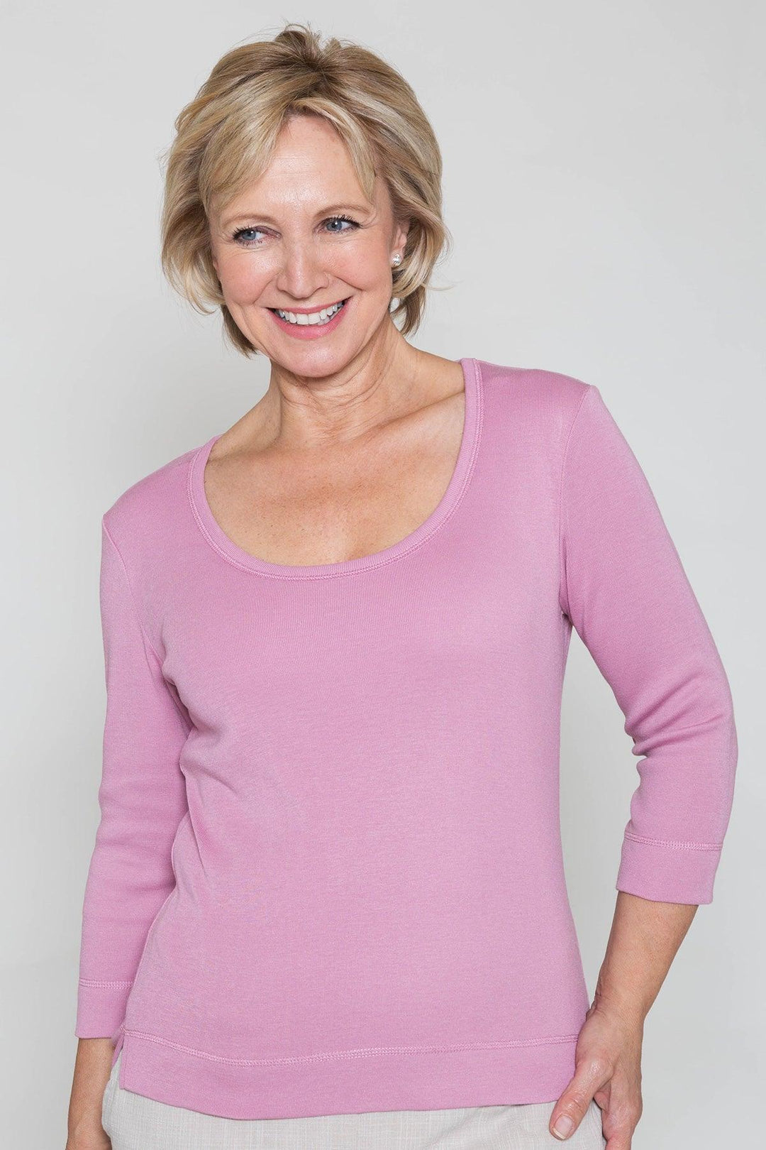 Poppy Ribbed Scoop Neck Top (Rose)