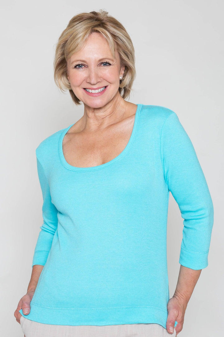 Poppy Ribbed Scoop Neck Top (Turquoise)