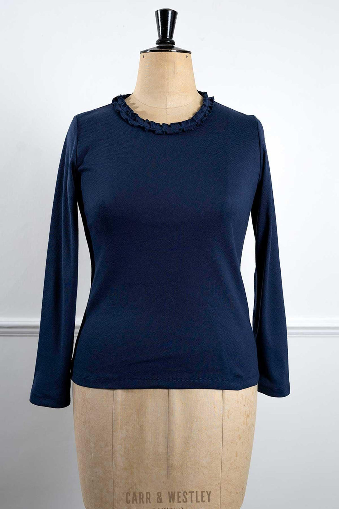 Ruffle Neck Top (Navy)