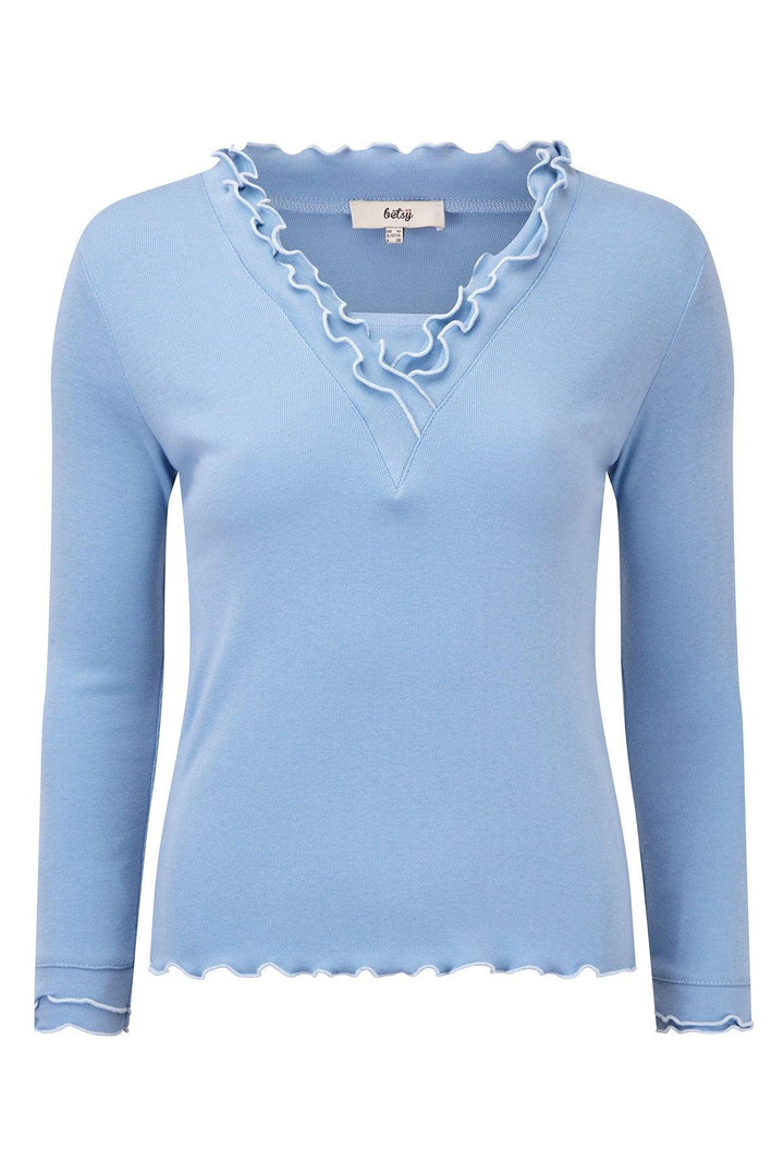 Betsy Ruffle V Neck Top (Blue)