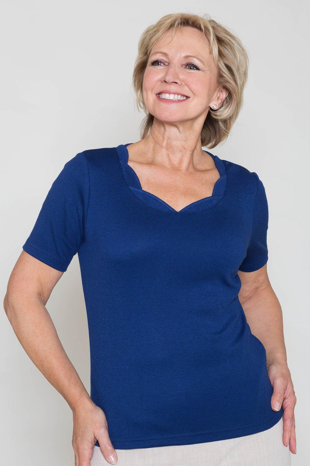 Poppy Scalloped Neck T-Shirt (French Navy)