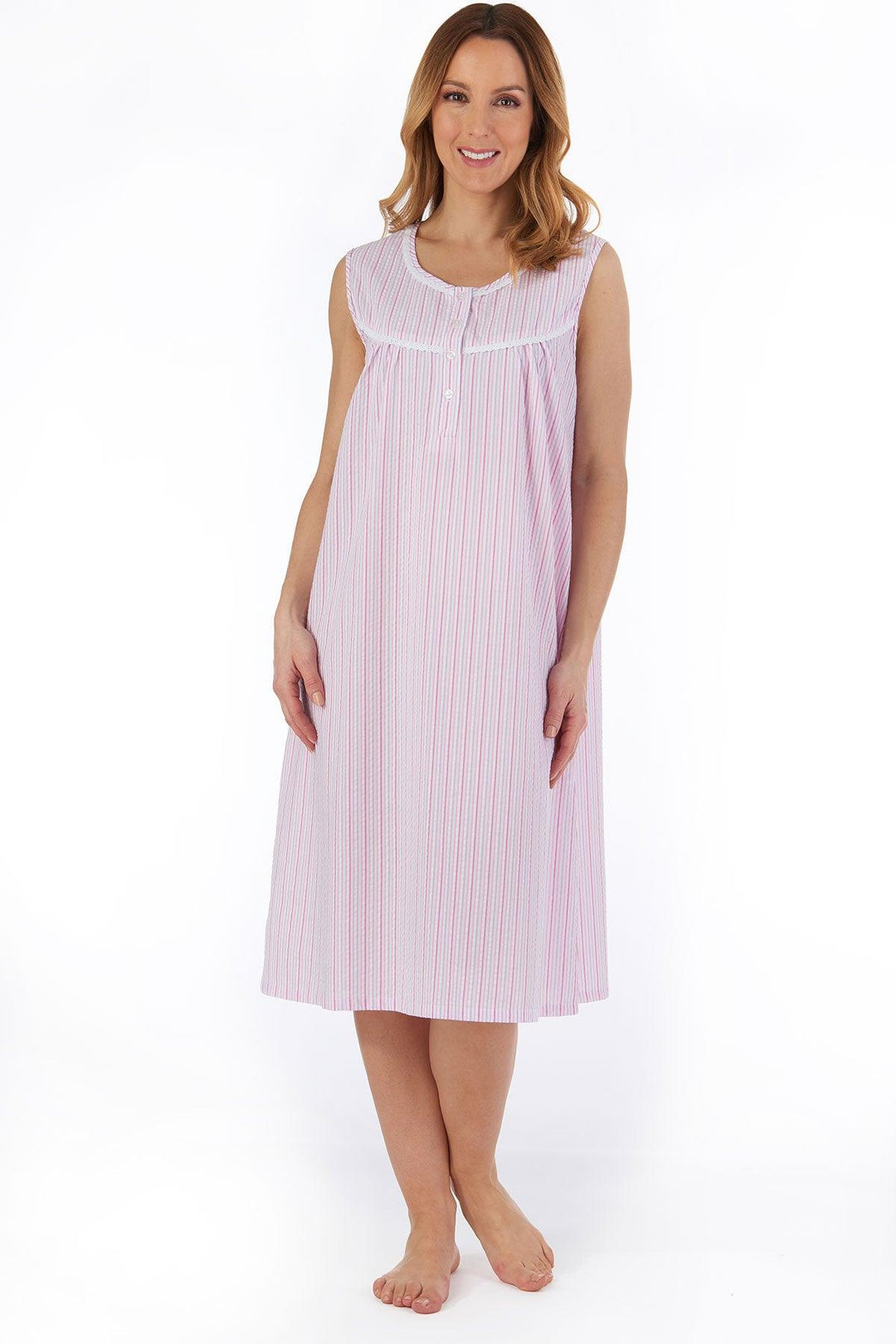 Slenderella Seersucker Sleeveless Nightdress - Carr & Westley