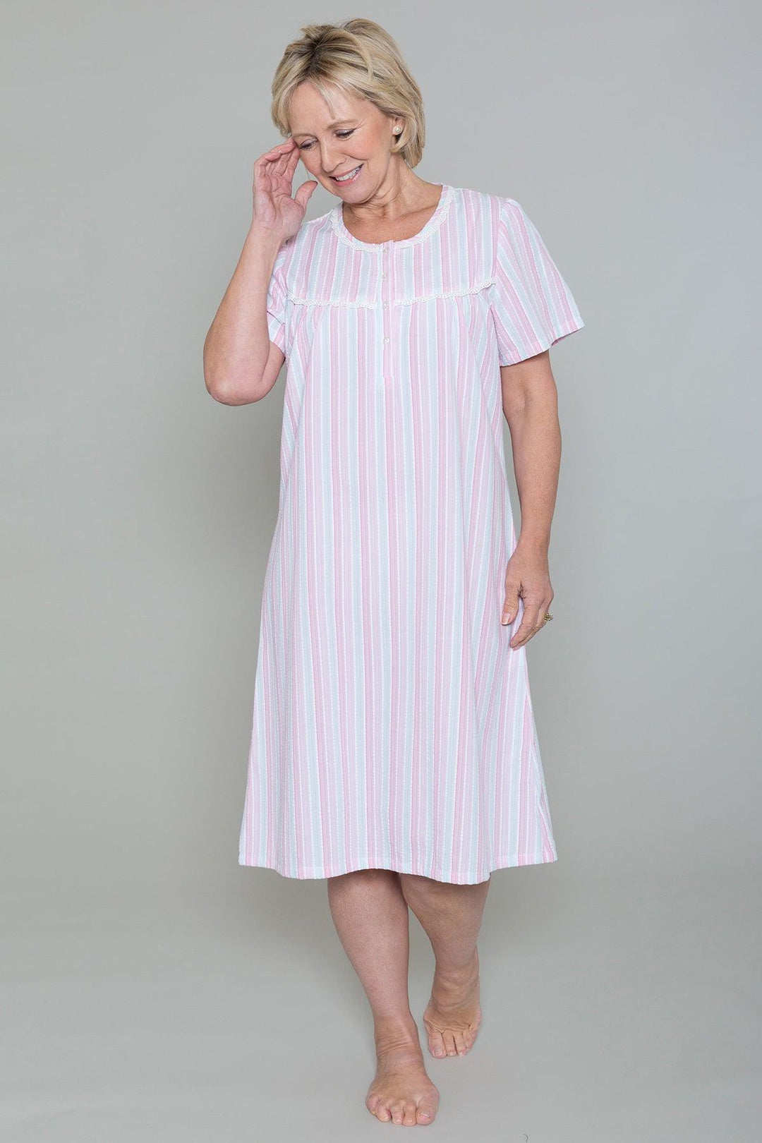 Striped Seersucker Nightdress - Carr & Westley